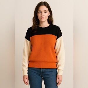 Colorblock Sweater - Black, Orange, Cream